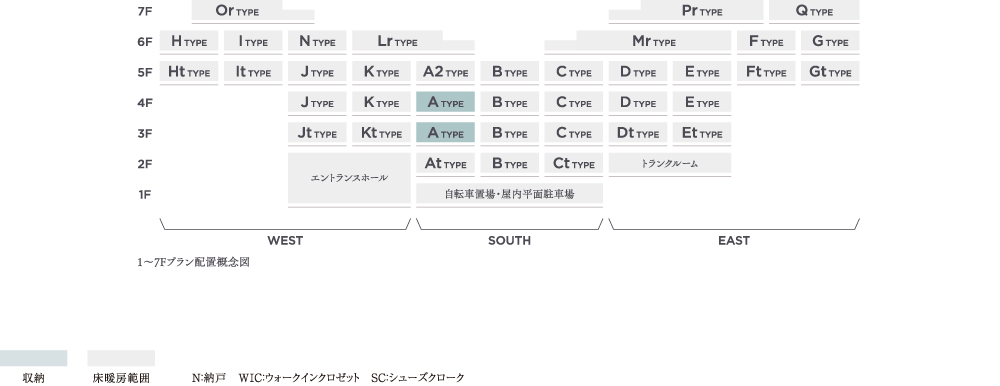 1～7Fプラン配置概念図／概念図 記号一覧